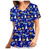 Men's Women's Summer Short Sleeve V Neck Nursing Work Clothes Disney Print Halloween Mary Cat Ophthalmology Work Uniform