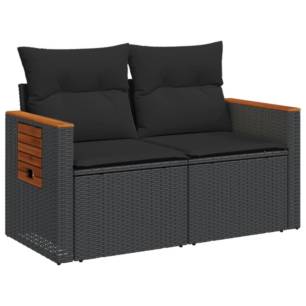 2 Seater Garden Sofa with Cushions Black Poly Rattan