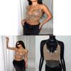 Sexy Spaghetti Strap Mesh Top With Rhinestones For Party And Clubwear Women