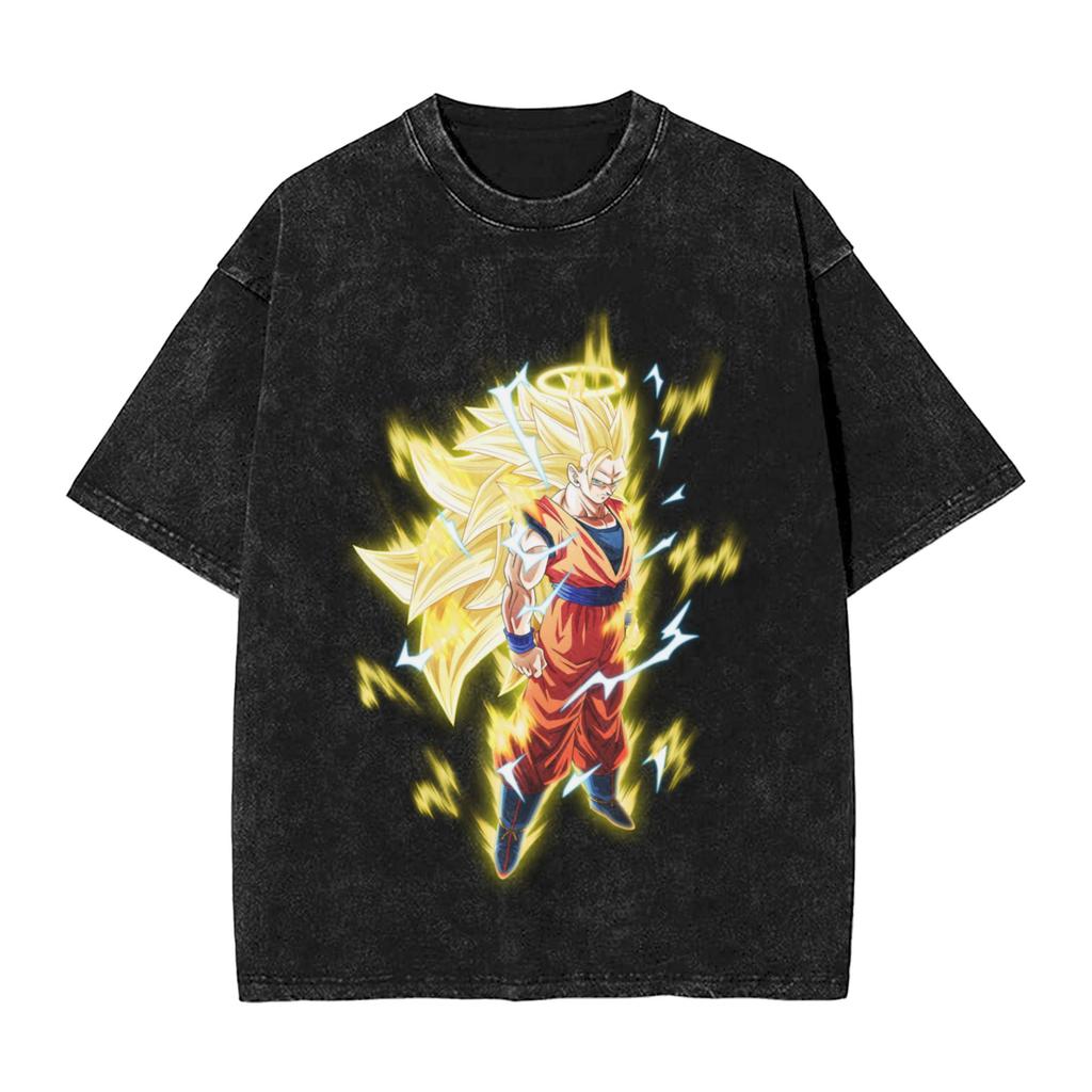 No Pain No Gain Saiyan Goku Dragon Ball T Shirts Hip Hop Washed Oversize TShirt Anime Vintage Men Women Tops Streetwear Tees