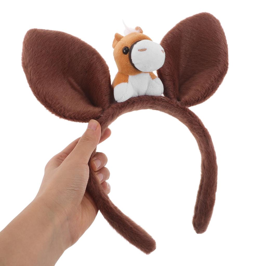 MALUGOGO 2026 Spring Festival Horse Headband, Cartoon Animal Ear Plush Hair Accessory for Role Play, Girls' Farm Party Costume