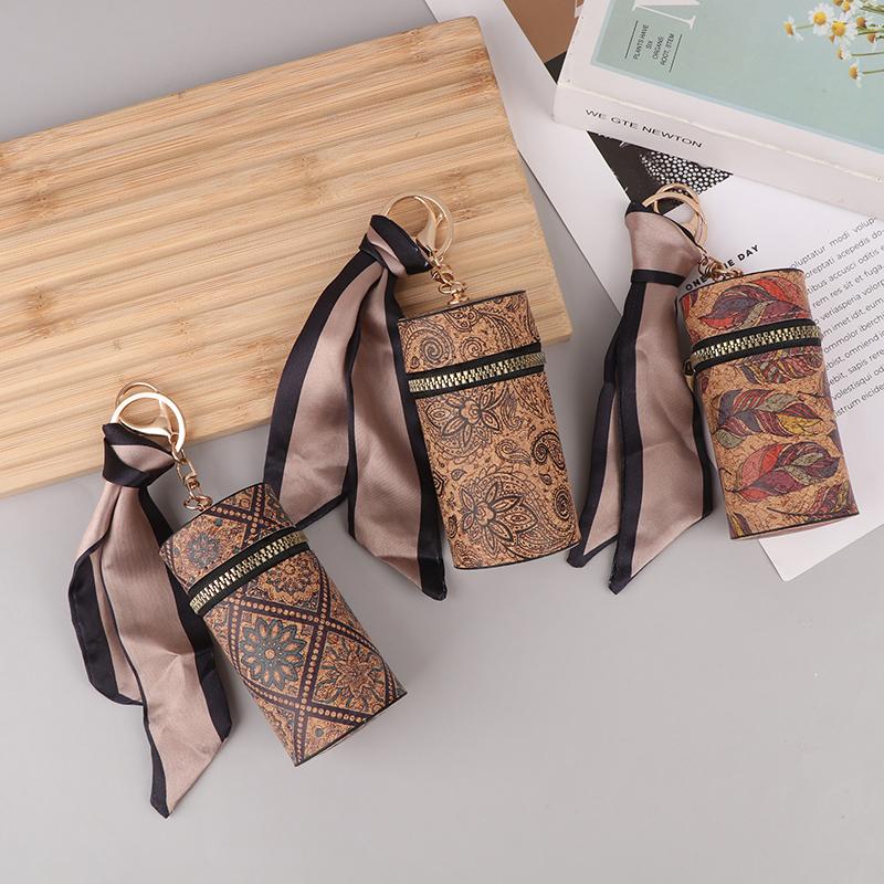 Retro Wood Grain Bucket Coin Purse Fashion Lipstick Bag Mini Storage Bag Earphone Bags Keyring Pendant For Women Girls Gift