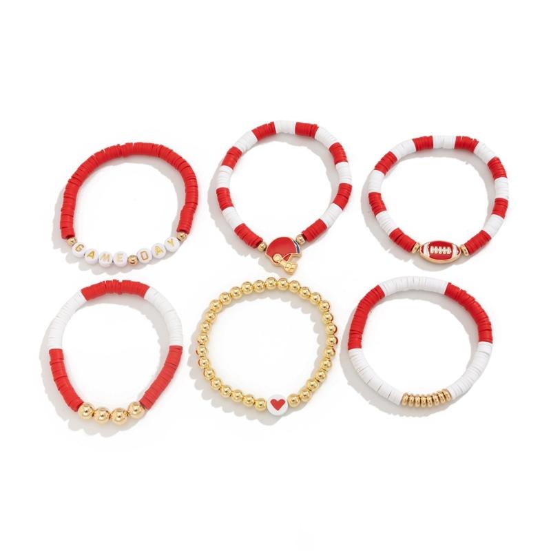 Versatile Unisex Football Charm Letter Beaded Bracelet Elastic Band Handchain for Everyday Wear Street Hand Jewelry