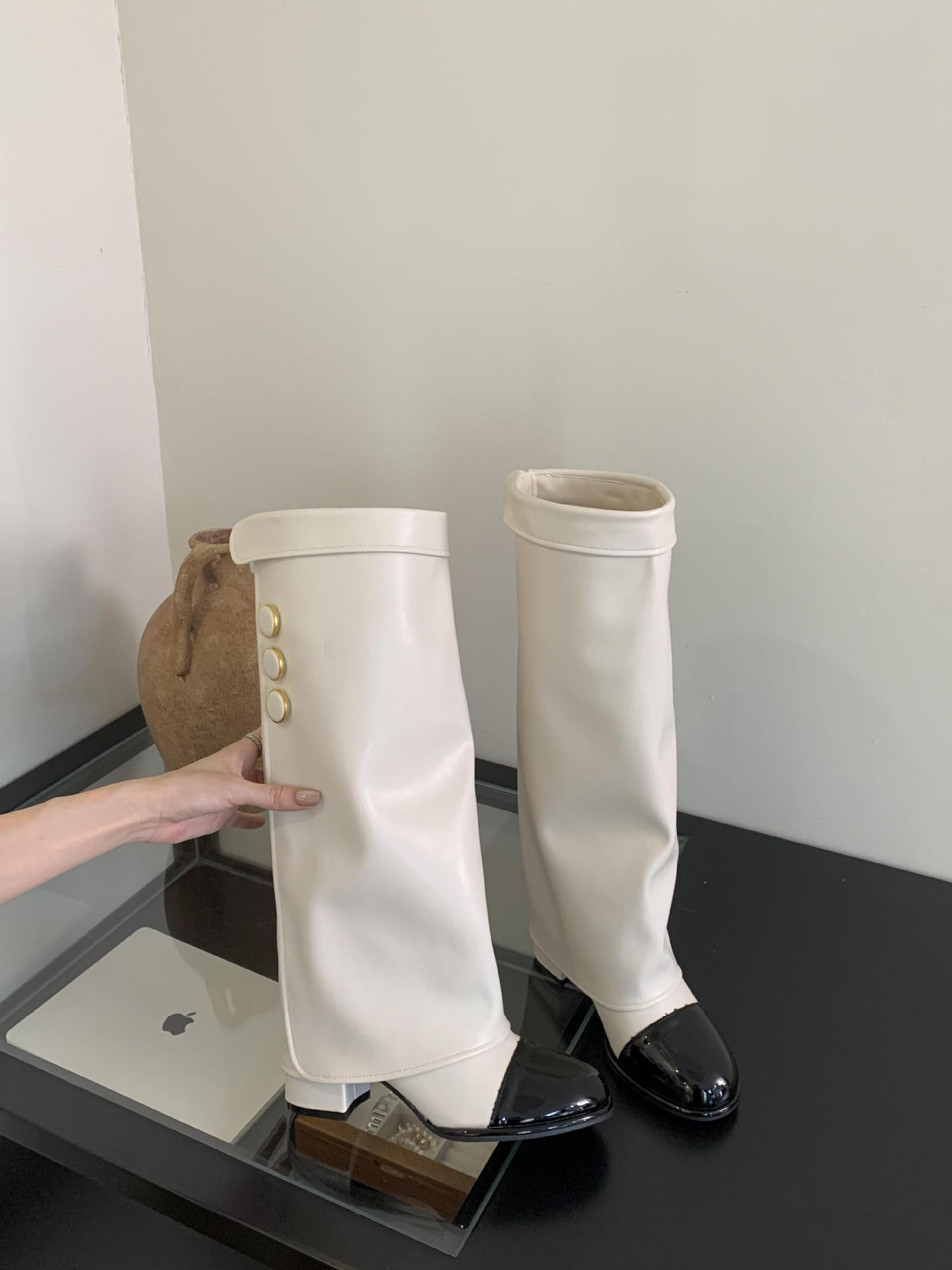 

Дизайнерские женские брюки, высокие сапоги, модные сапоги на квадратном каблуке 2024, осенне-зимние женские панк-ботильоны на толстом высоком каблуке 38 абрикосовый