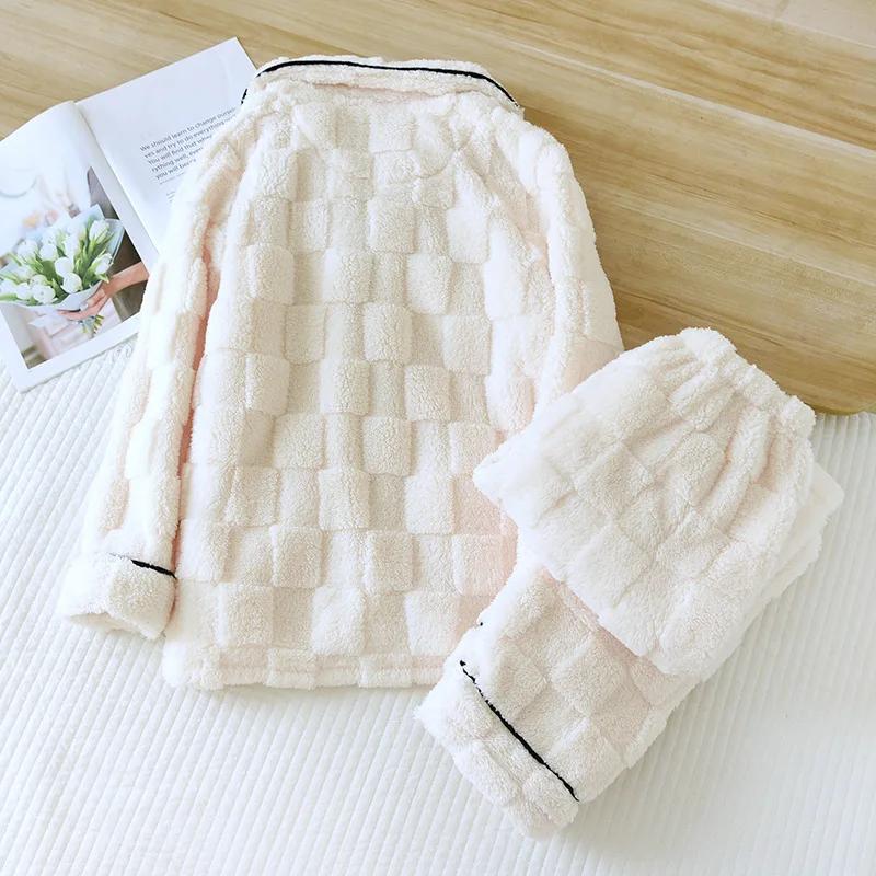 Autumn/Winter Updated Couple Sleepwear Kit Flannel Thickened Long Sleeve Pants for Men and Women Coral Fur Home Fur