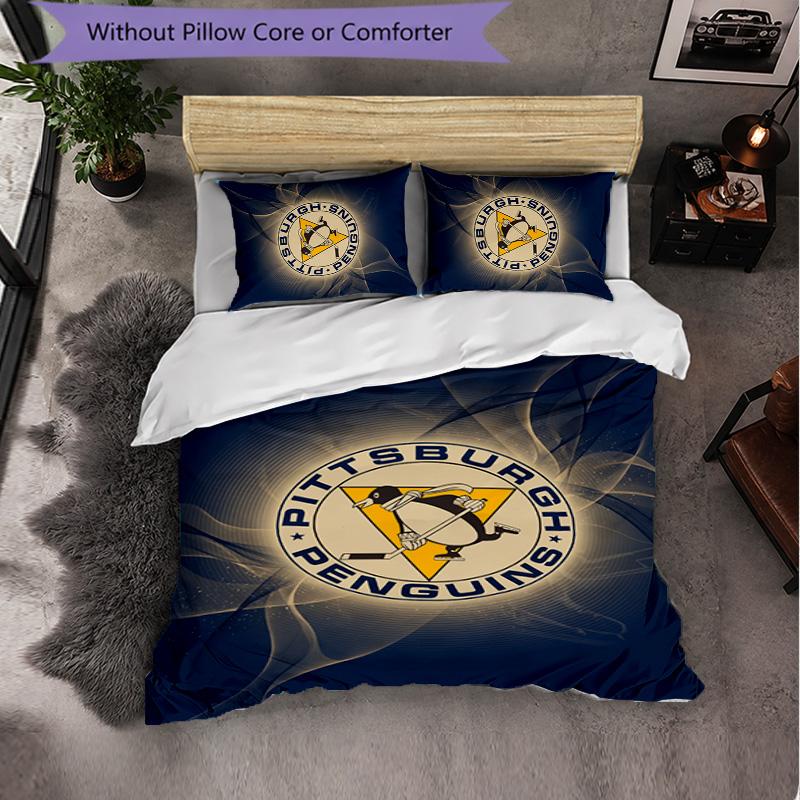 Pittsburgh Penguins Pattern Microfiber 3Pcs Bedding Set Decor Duvet Cover Set For Bedroom Home Use