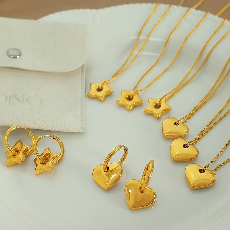Korean simple lucky little star love necklace sweet versatile small fresh earrings age-reducing women's jewelry set