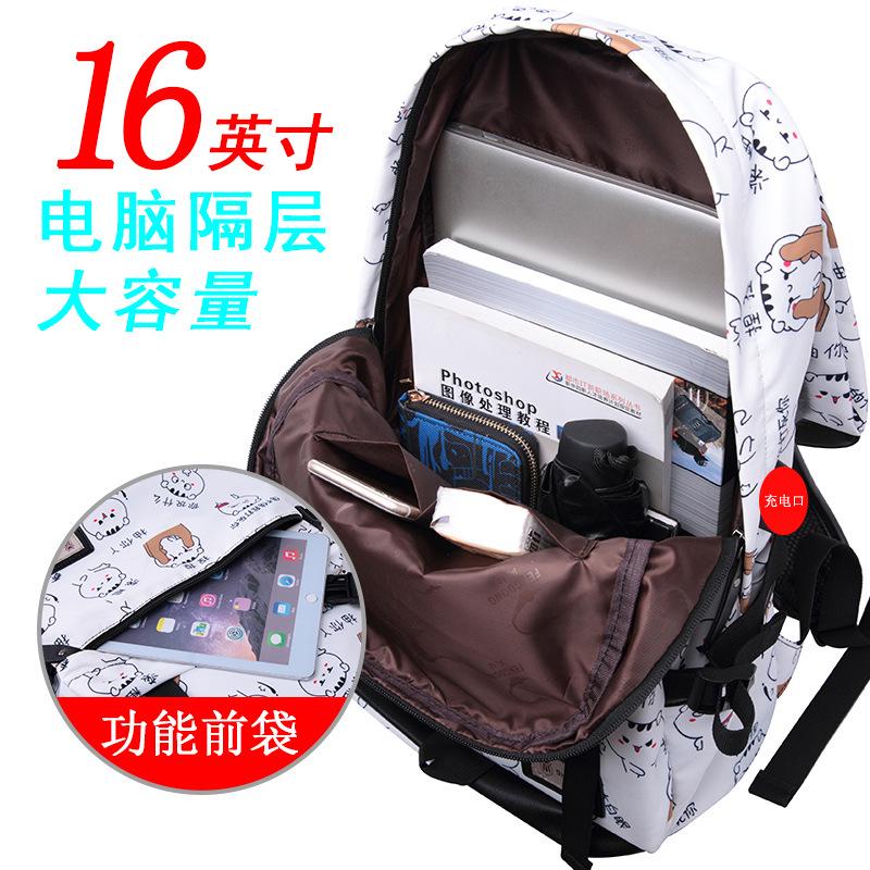 Female Backpack for Middle School, Junior High School, High School, Korean Version, College Student, Printed Backpack, Travel Backpack, Computer Bag