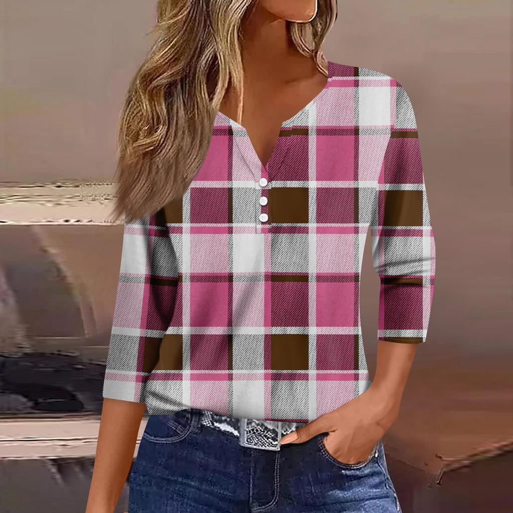 Sieviešu modes ikdienas trīs ceturtdaļu piedurkņu V veida kakla izgriezums ar ziedu apdruku