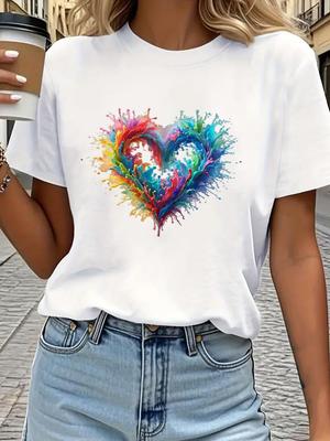 (Asian Size) Tee Top Print Sweet Love Style Cute Women Woman Fashion Clothing Short Sleeve T Shirt Female Graphic T-shirts