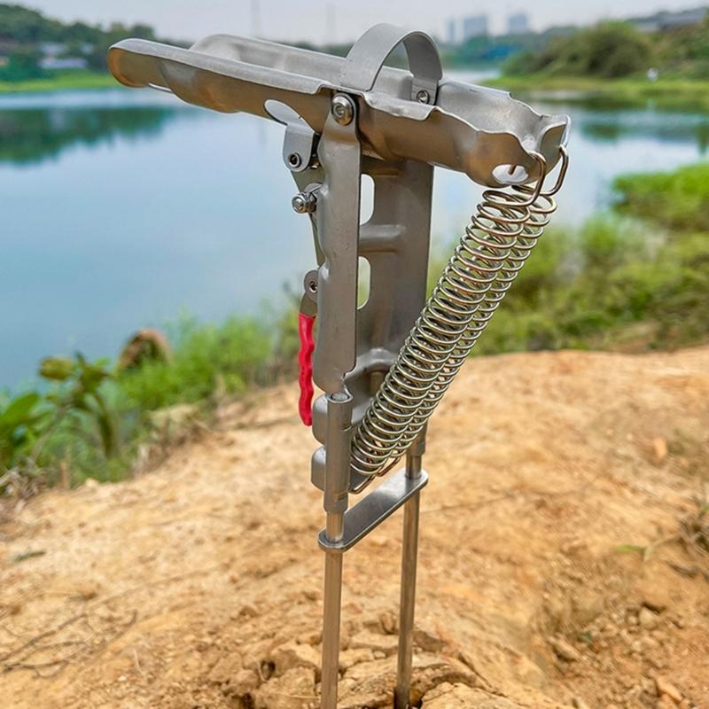 Stainless Steel Fishing Rod Ground Holder Base High Sensitivity Spring Load Fishing Rod Holder Fishing Bracket