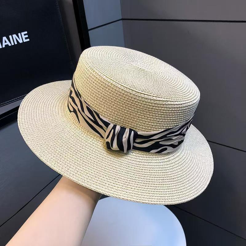 Internet Celebrity Flat Top Hat Women's Summer French Retro Fashion Trend Sun Hat Outdoor Vacation Elegant Sun Hat