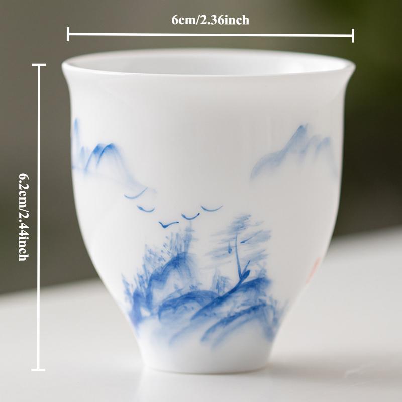 2-1pcs Underglaze Hand-painted Ceramics Teacup White Porcelain Master Cup Small Tasting Personal Tea Mug Zen Kung Fu Teaware