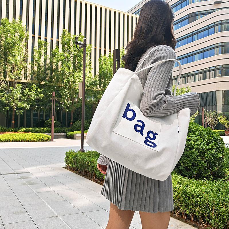 New Fashionable Large-capacity Shoulder Bag, Canvas Bag, Women's Tote Casual Shopping Bag, Small Fresh Letter Printed Bag.