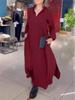 2024 European & American Autumn/Winter Casual V-Neck Long-Sleeve Solid Dress for Women