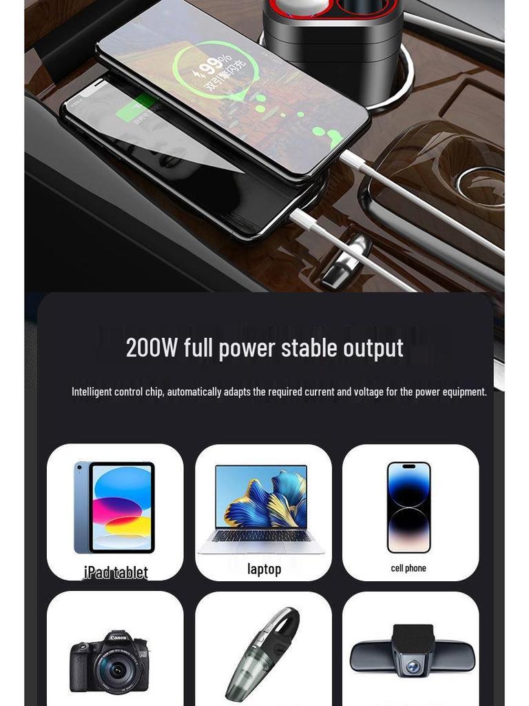 Universal 12V/24V To 220V High-Power Car/Truck Fast-Charge Inverter with Cigarette Lighter Socket