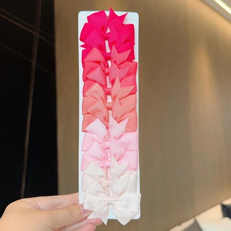 10Pcs/Set Colorful Grosgrain Ribbon Bow Hair Clip Girls Lovely Cheer Bowknot Hairpin Barrettes Headwear Baby Hair Accessories
