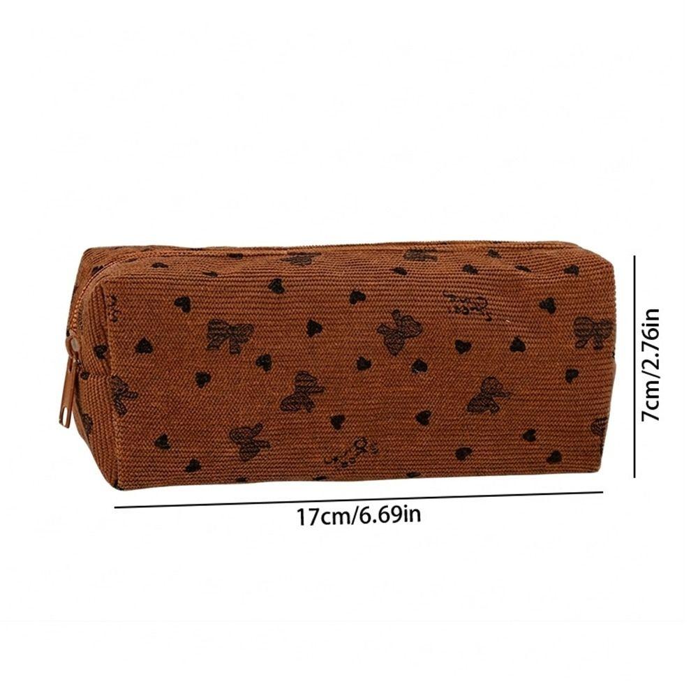 Bow & Heart Print Pencil Case Large Capacity Stationery Bag Simple Pen Bag  Students