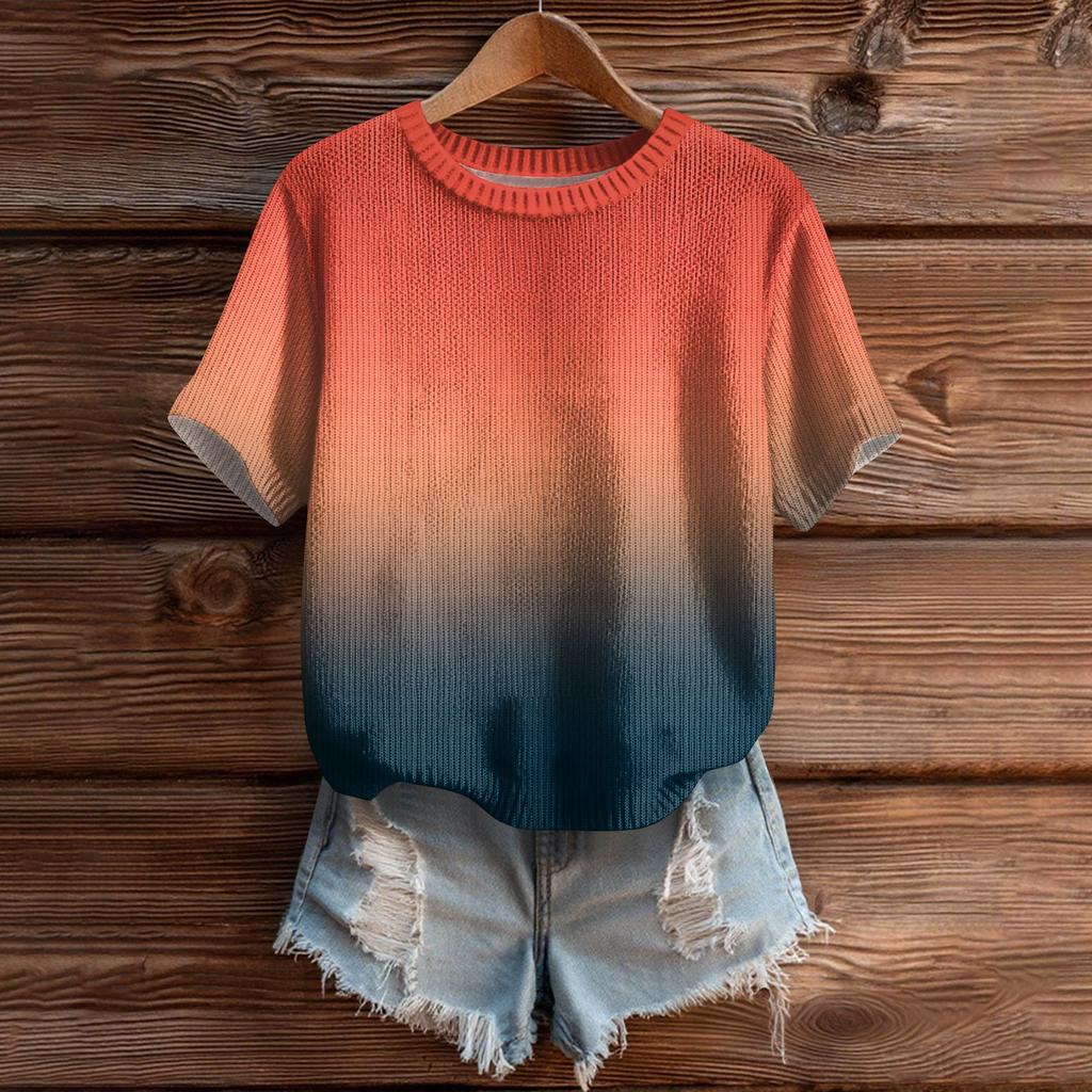 Women's Cute Sweater Knitted Fashion Casual Round-neck Short-sleeved  Cozy Print Top