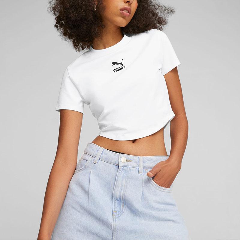 Puma Dare To Logo Print Short Sleeve T-Shirt Women Tops White 621435-02