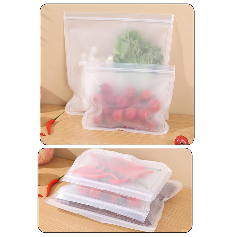 5Pcs Silicone Food Storage Containers Leakproof Stand Up Zip Shut Reusable Rolls Fresh-Keeping Food For Meat Fruits Vegetables
