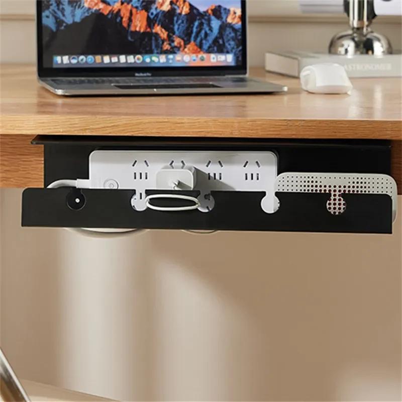 Sturdy Spacious Under Desk Cable Tray No Drilling Clamp Mount Power Strip Holder Desk Cord Organizer Office Wire Storage Supplie