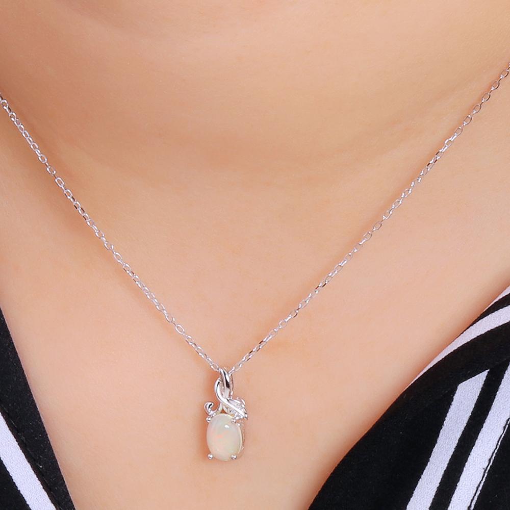 925 Sterling Silver Tree Leaves Design Pendant Necklace Natural Oval 6*8mm Opal for Women's Fine Jewelry Anniversary party Gifts