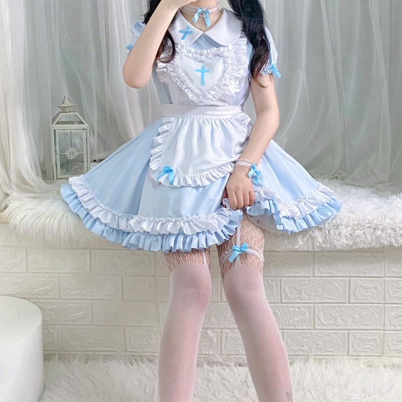 Soft sister, sky blue female cross maid dress, maid dress, women's boss dress.