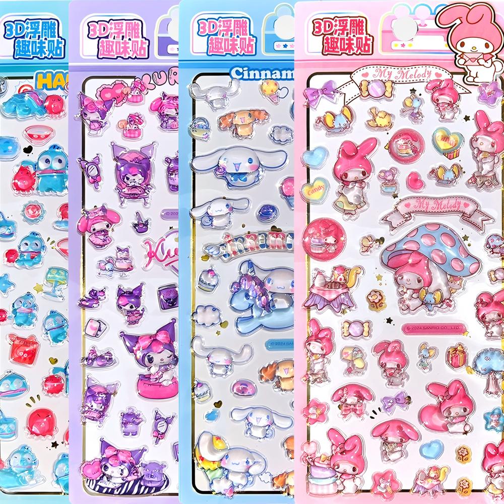 Cute Sanrio 3D Crystal Stickers Aesthetic Cartoon Decoration Decals Pochacco Cinnamoroll My Melody Kuromi Relief Sticker