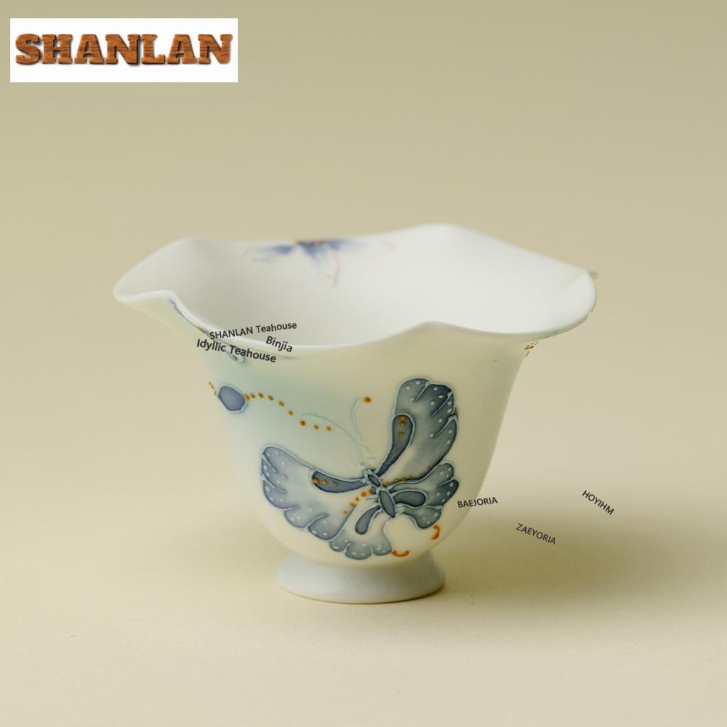 40ml Hand Drawn Butterflies Teacup Ancient Tea Bowl Tea Pair Tea-tasting Personal Cup Jianzhan Master Cups Tea Ceremony Supplies
