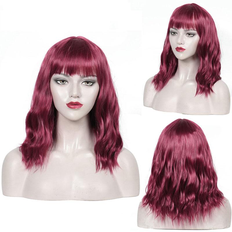 Synthetic Hair Blonde Wigs for Women Short Wavy Curly Wig with Bangs Water Wave Wig Daily Girls Cosplay Halloween Party