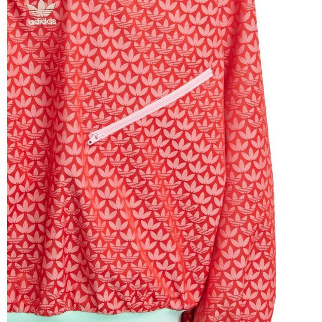 Adidas Originals 70S Logo All Over Print Half Zip Loose Fit Pullover Long Sleeve Jacket Women Jacket Light-Crimson IK7884