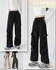 LUJPOIR Cargo Long Pants with Elastic Waist and Relaxed Loose Solid Autumn Women's Pants, Drawstring, Fit, Casual, Fit, Color, Spring, Summer, -