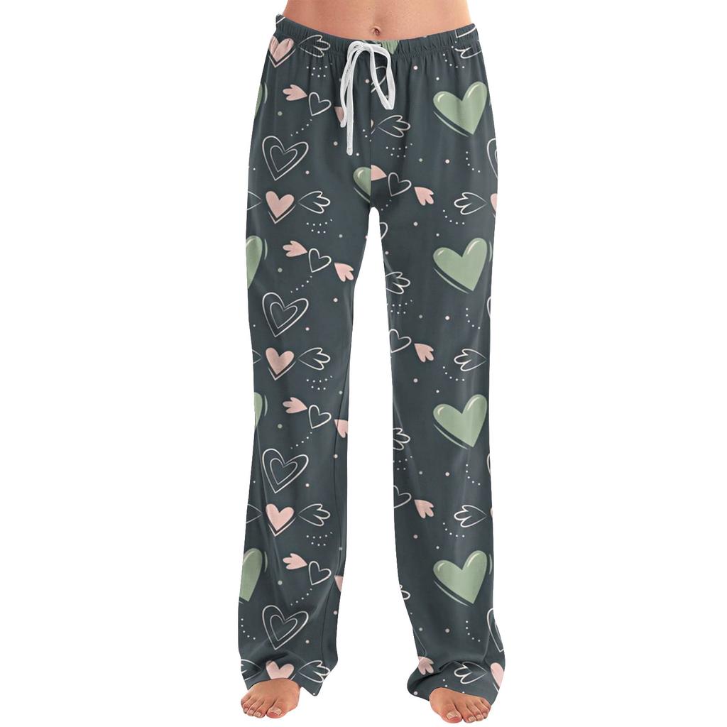 Womens Pajama Pants Sleepwear Casual Drawstring Elastic Waist Pants Comfy Straight Yoga Loose Trousers
