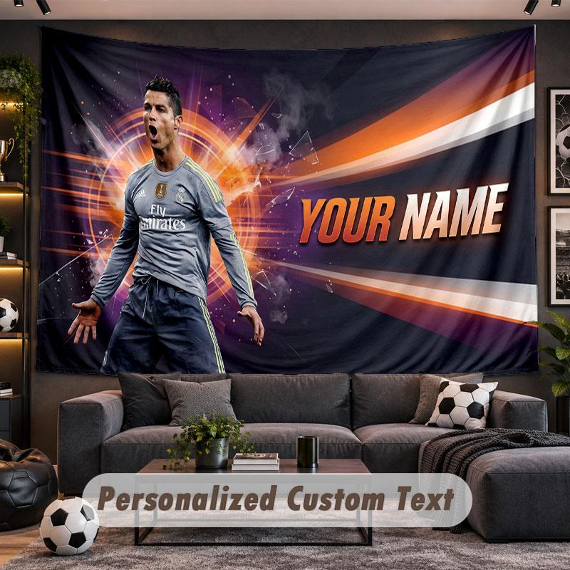Tapeçaria de Parede com Nome Personalizado Padrão Cristiano Ronaldo Tecido Impresso Personalizado Decoração de Parede