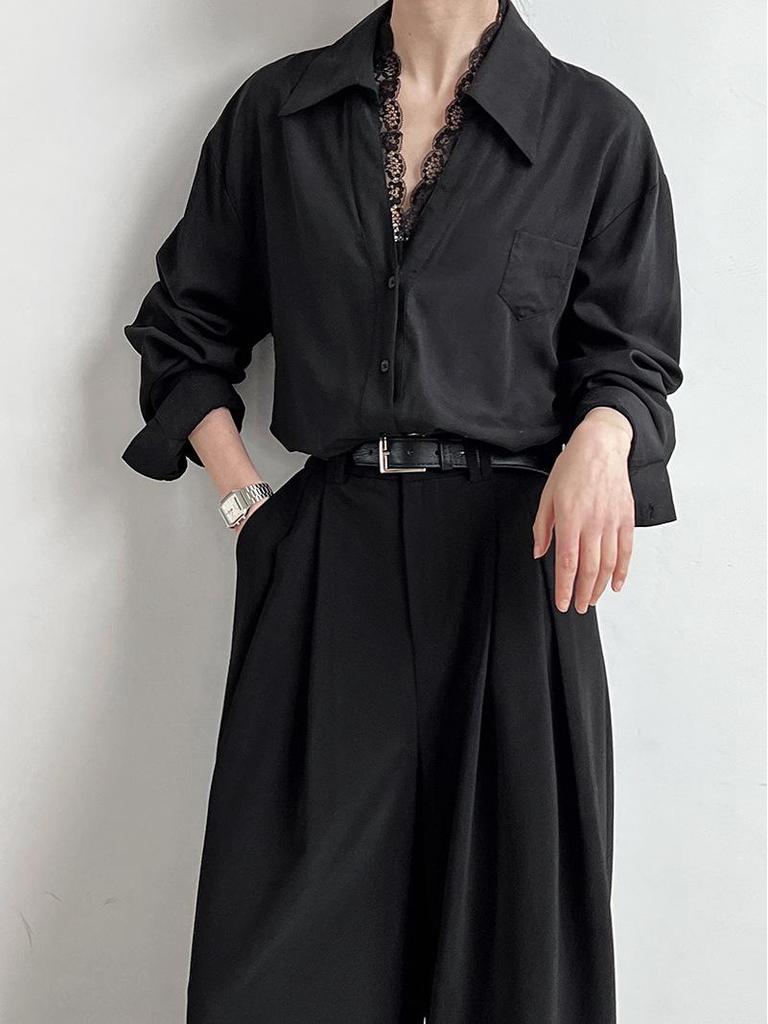 LUXI High-End French Polo Collar Lace Patchwork Women's Shirt - Spring New Arrival Temperament Top