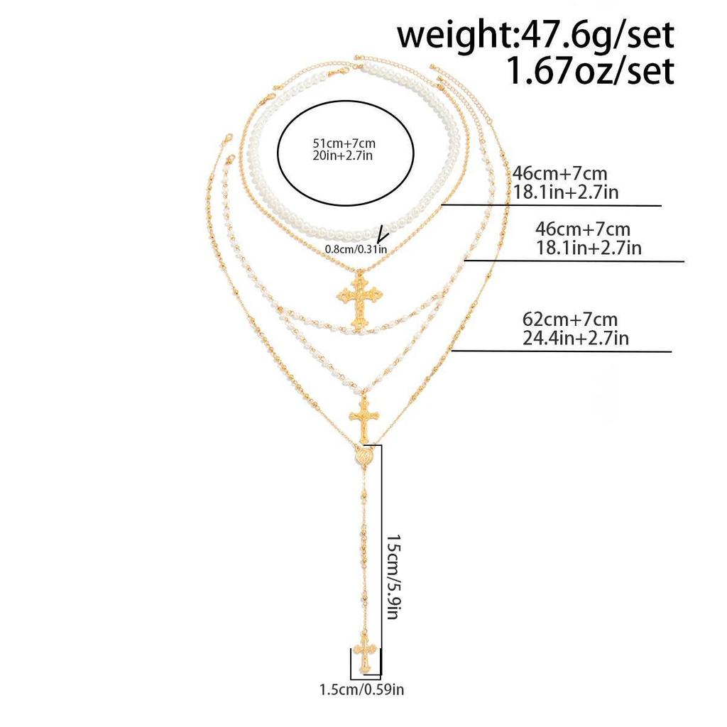 Lacteo 4 Pcs/Set Bohemia Imitation Pearl Choker Necklace Women Vintage Creative Gold Color Cross Pendant Necklace Charm Jewelry