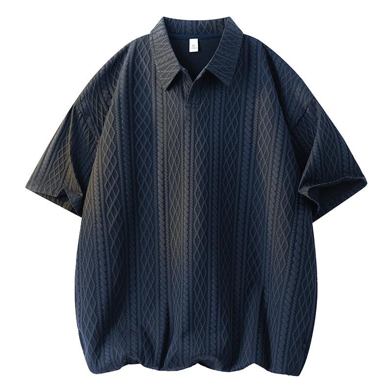 Polo Shirt Men's Summer Ice Silk Loose Jacquard Short-sleeved T-shirt