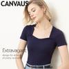 CANVAUS T-shirt da donna con collo quadrato a maniche corte con filo estivo. Camicia da donna slim in cotone