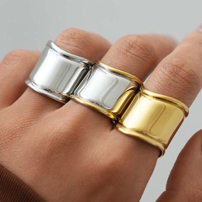 Stainless Steel Gold Color Wide Open Rings For Women Minimalist Metal Smooth Geometric Chunky Finger Ring Jewelry Daily Wear