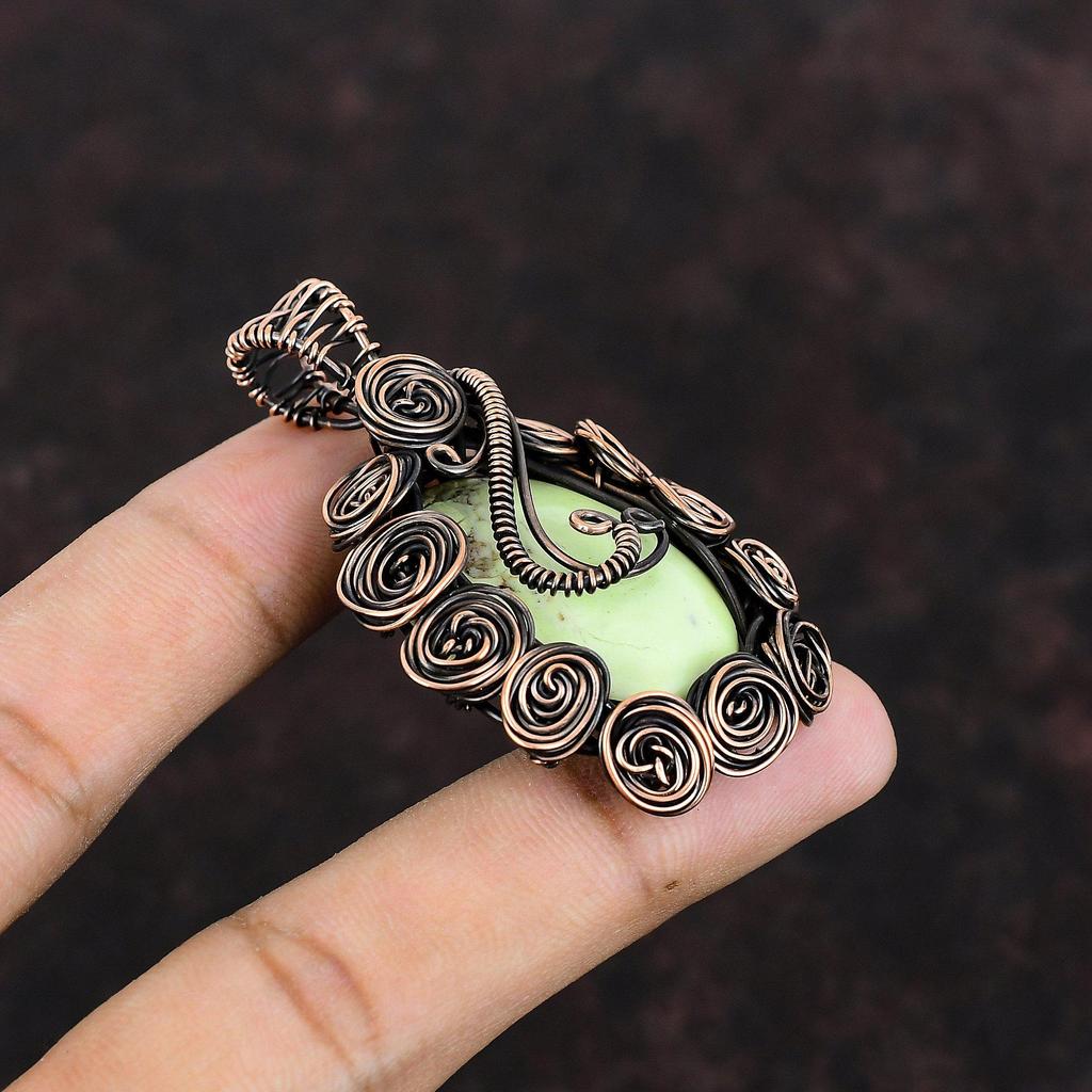Lemon Chrysoprase Pendant Original Gemstone Jewelry Copper Wire Wrapped Pendant Handmade Pendant Copper Wire Wrapped Jewelry Gift For Women