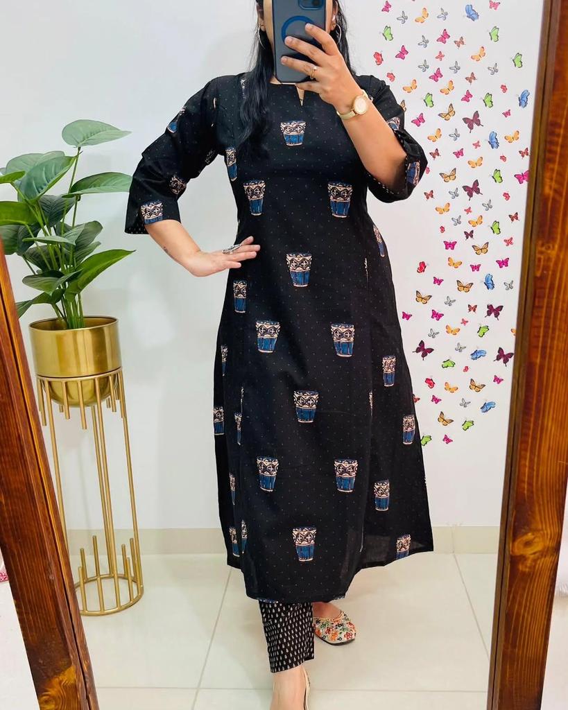 Indian Women Designer Kurta Pant Cord Set Bollywood Top Tunic Pure Cotton Kurti Dress