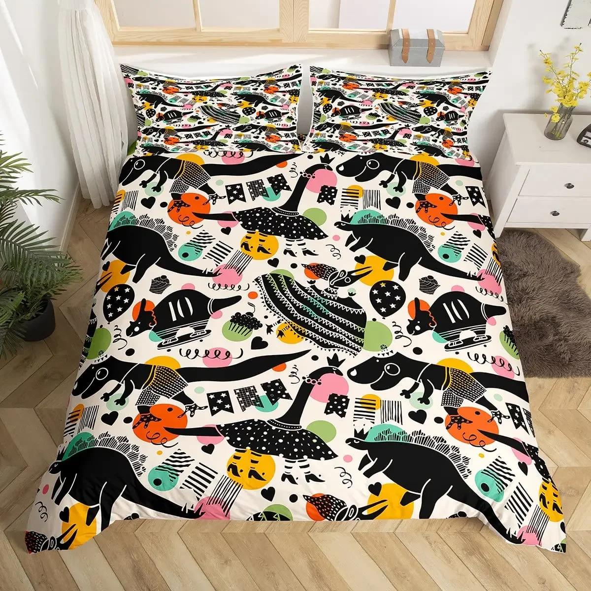

Carton Animal Soft Duvet Cover Twin Quen Kawai Dinosaurs Beding Set Adorable Lovely Dinosaur Print Warm Comforter Cover For Children Kids Ten Rom Dorm 135*200cm Eu-Single