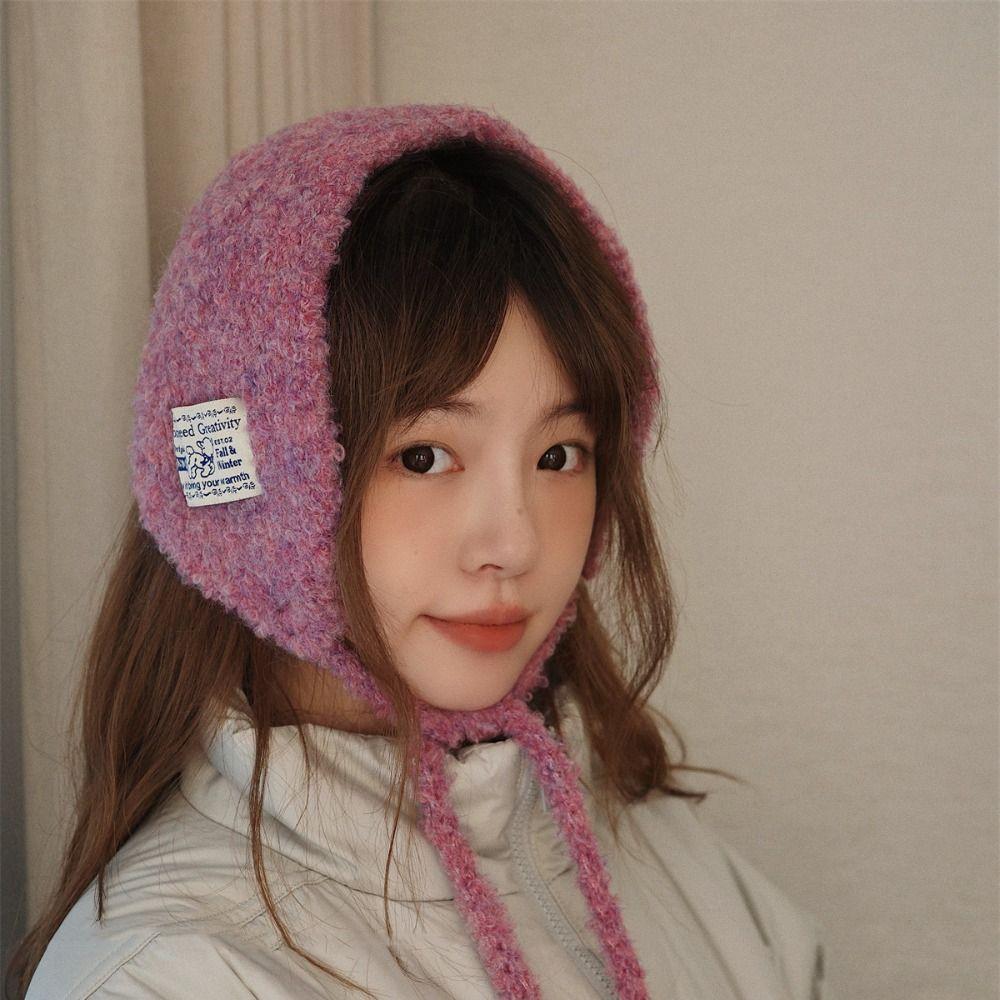 Solid Color Wool Strappy Earmuffs Thicken Warm Earlaps Fashion Knitted Ear Covers  Daily