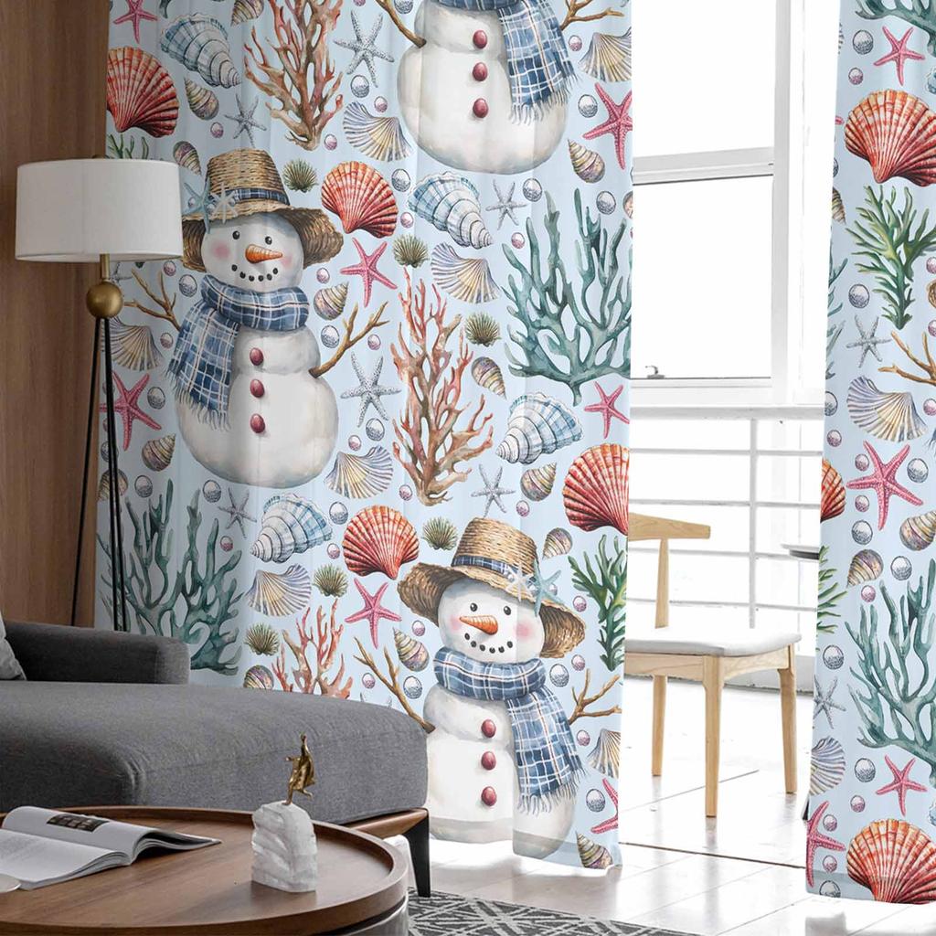 Jul Vinter Hav Snögubbe Korallgardiner För Vardagsrum Sovrum Hemdekoration Fönster Voile Tygtyll Gardin Draperier
