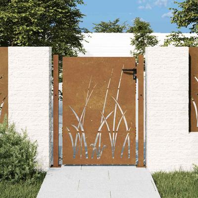Vidaxl Garden Gate, 105X155 Cm, Corten Steel, Grass Motif