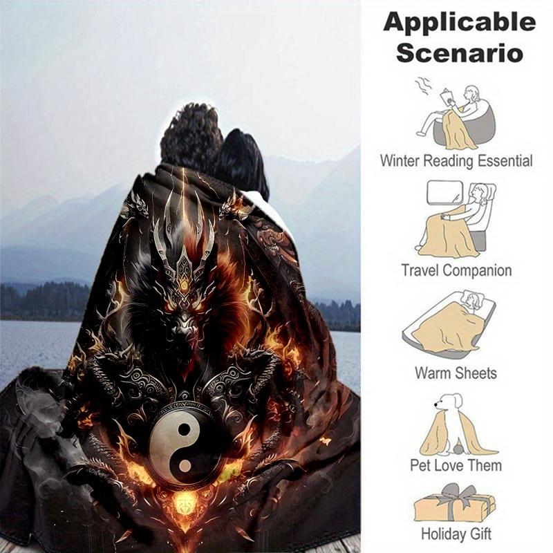 1pc Yin Yang Dragon Blanket  Soft Throw for Home Decor, Gift Idea, Suitable for All Seasons, Living Room, Travel, Camping, Car Blankets