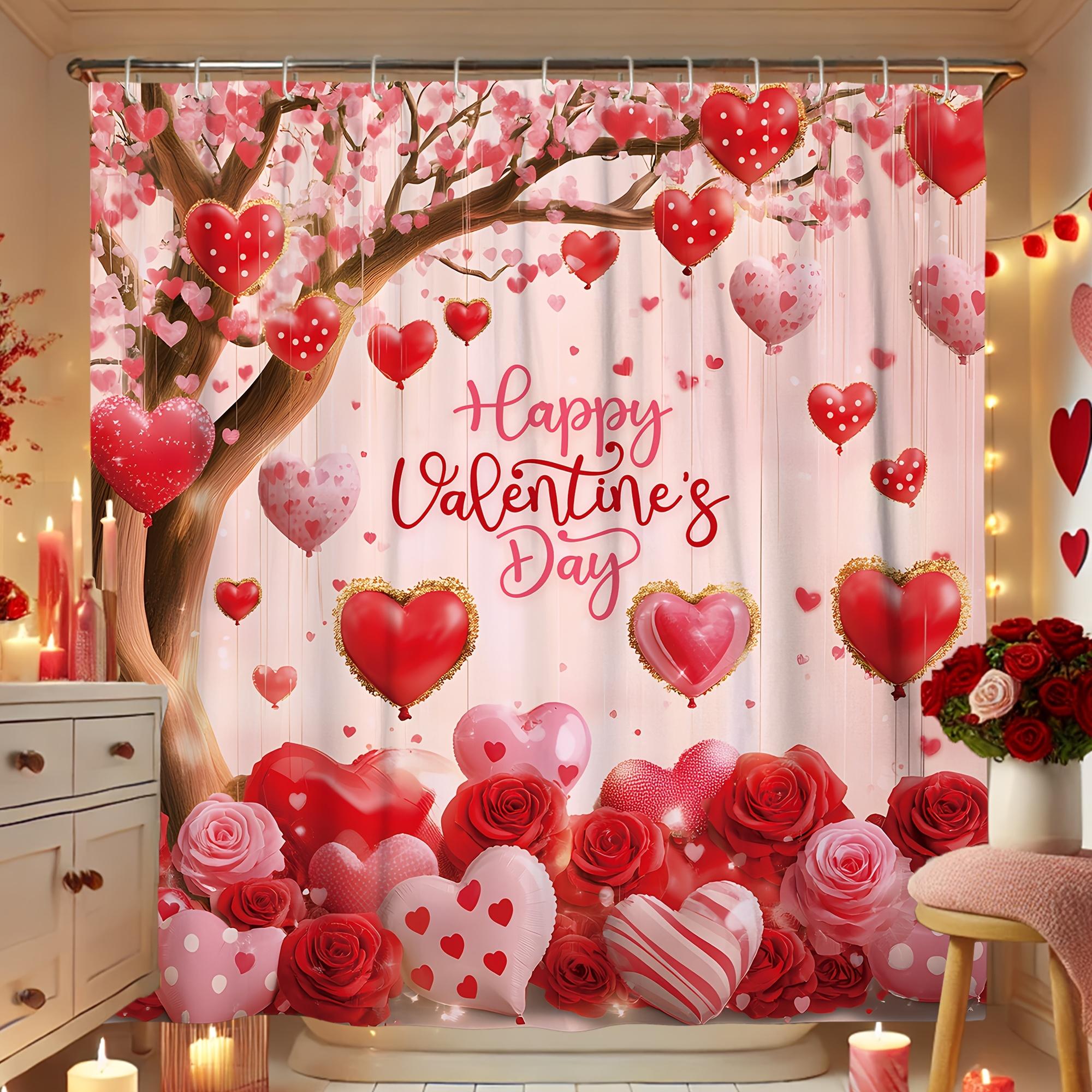 

Vikama Valentine S Day Romantic Cherry Blossom Heart Shower Curtain Waterproof Rose Garden Decorative Bathroom Divider Curtain W60H190(CM)-1 Pcs