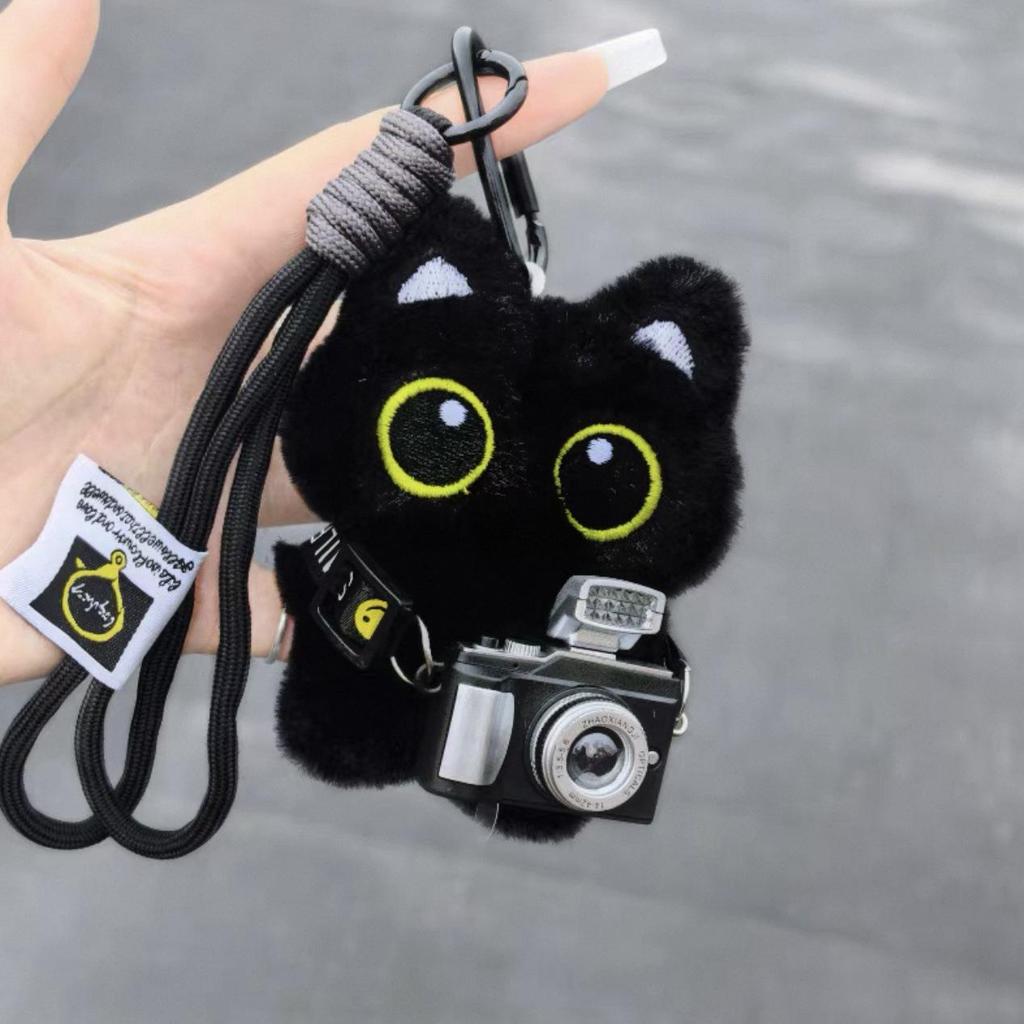 Χαριτωτή Μαύρη Γάτα Βελούδινη Κούκλα Μπρελόκ Κρεμαστό