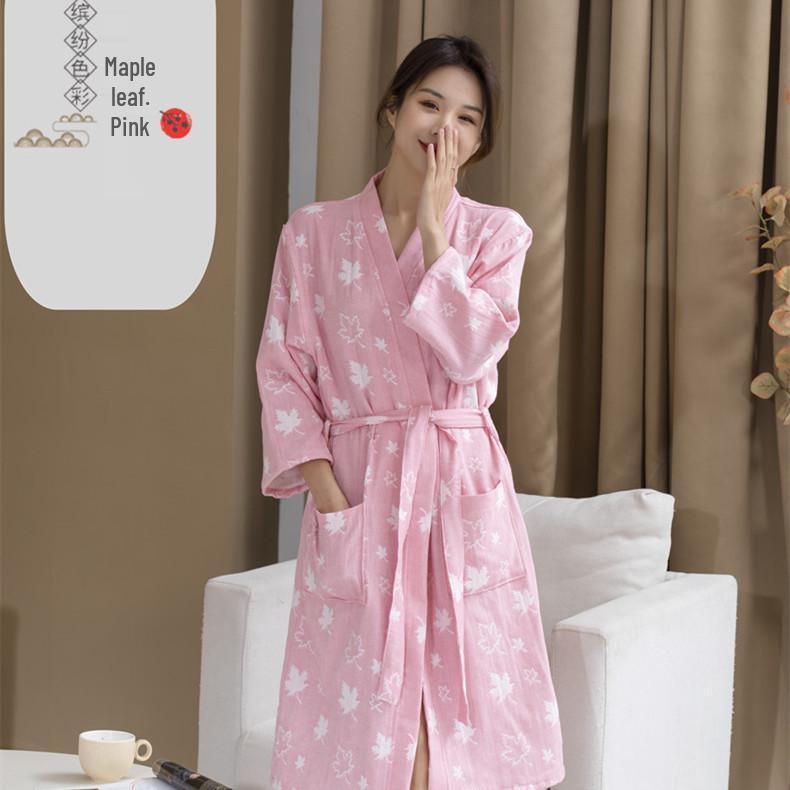 Pure Cotton Double-Layer Bathrobe - Breathable, Absorbent Unisex Sleepwear for All Seasons